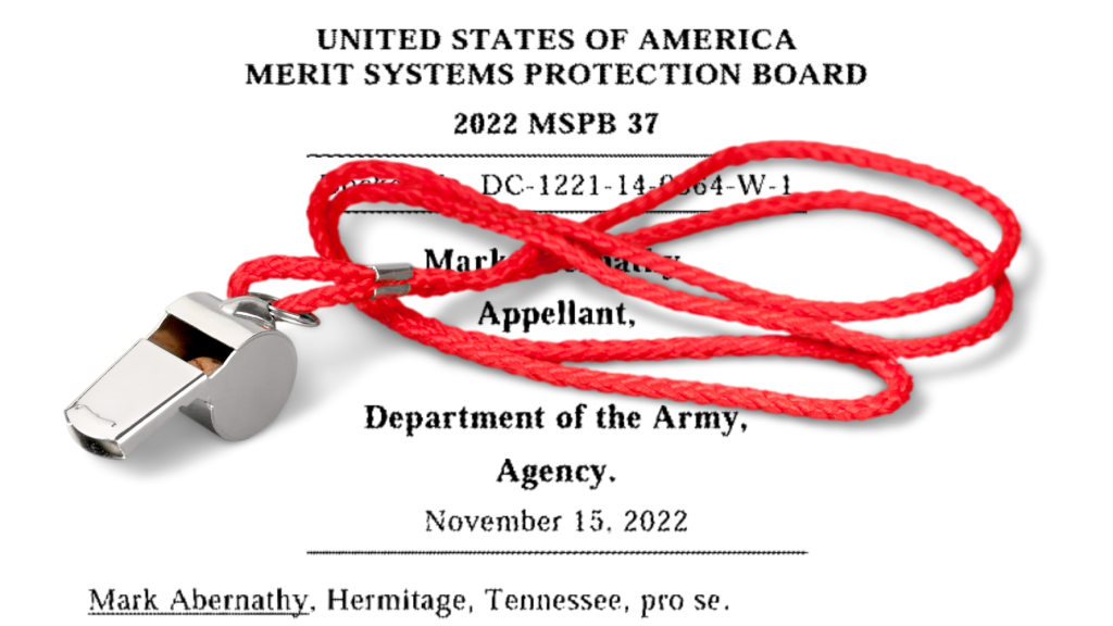 Picture of whistle on red string sitting on top of the cover page of the Abernathy decision.